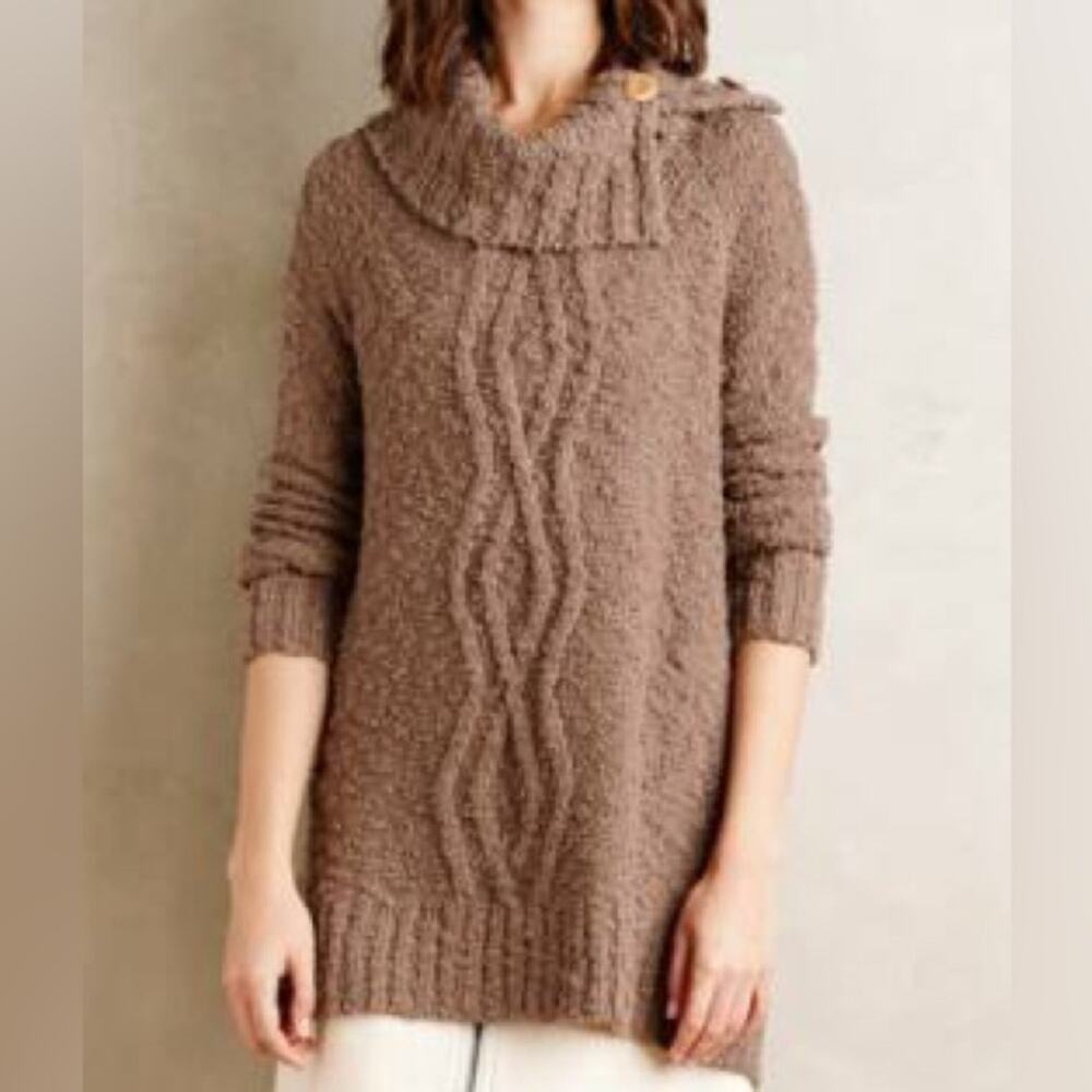 Moth Anthropologie Cowled Cable Knit Pullover Sweater Women’s Brown